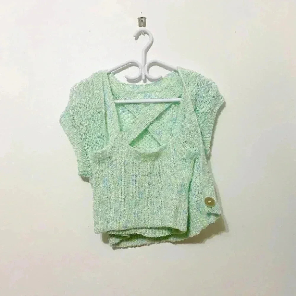 Vintage - Y2K Pastel Green  Knit Tank and Cardigan Combo